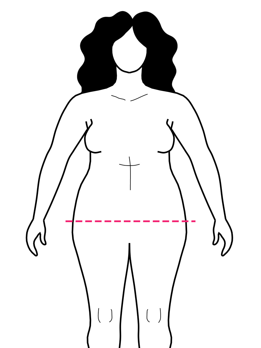 Graphic of a woman showing where to measure to find your hip measurement