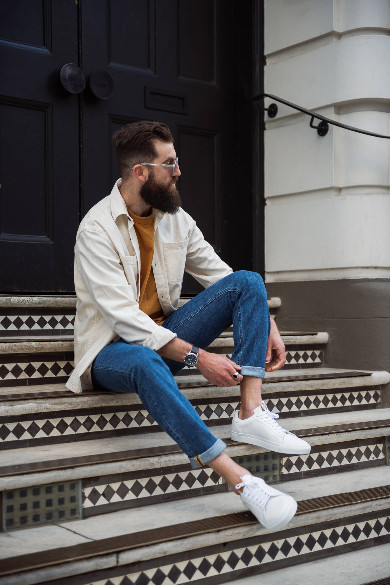 Deco 2.0 White Sneakers Worn with Seth Socks and Denim