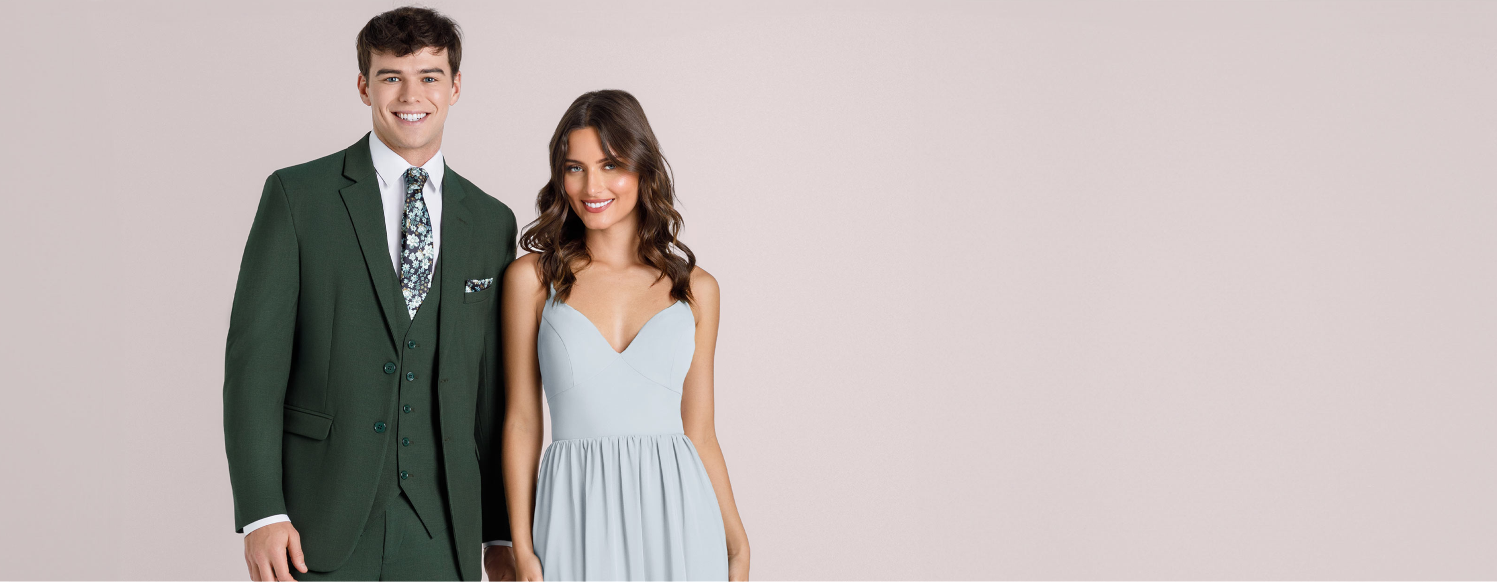 Olive Green Suit with Fog Bridesmaid Dress