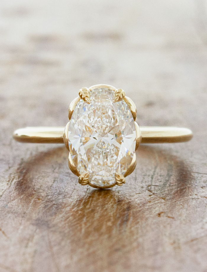 caption:Shown with 2ct oval diamond in 14k yellow gold