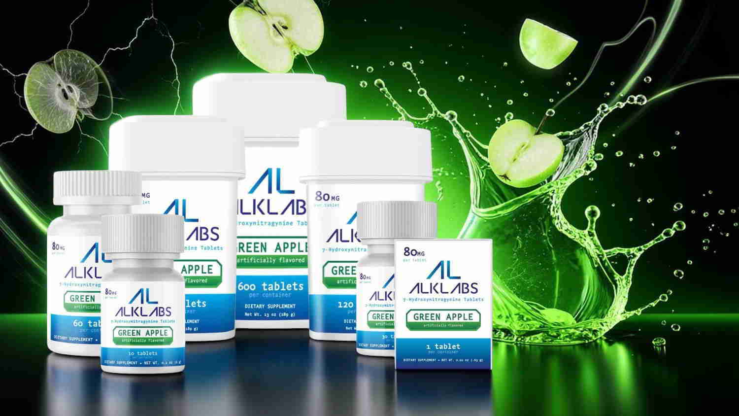 Bottles of dietary supplements against a green, splashy background.