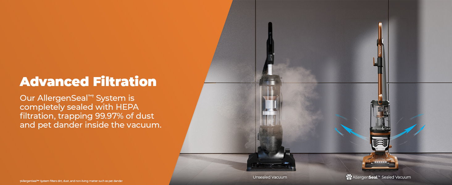 Advanced filtration vacuum cleaners with detailed features highlighted.