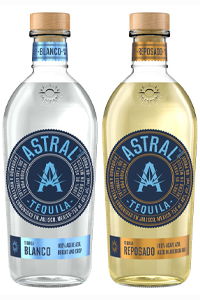 Two bottles of Astral Tequila: Blanco and Reposado varieties.