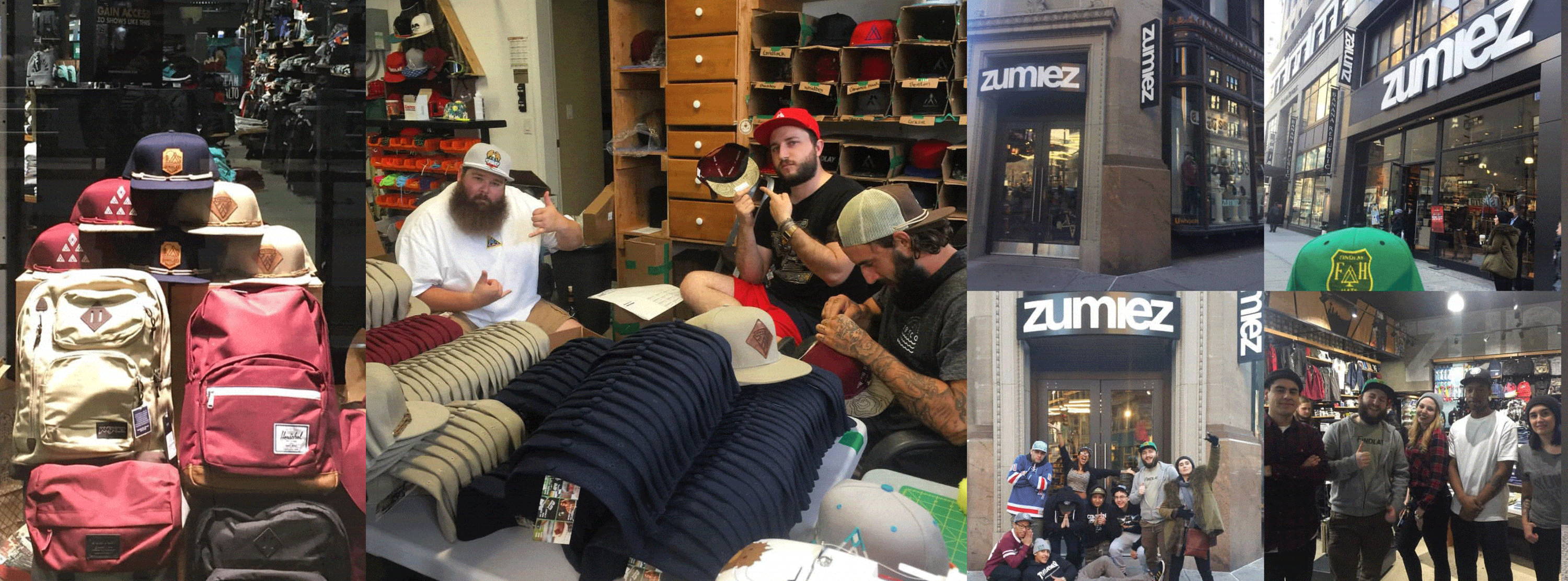 Hats - working on hats - Zumiez store with Findlay team standing in front of the store