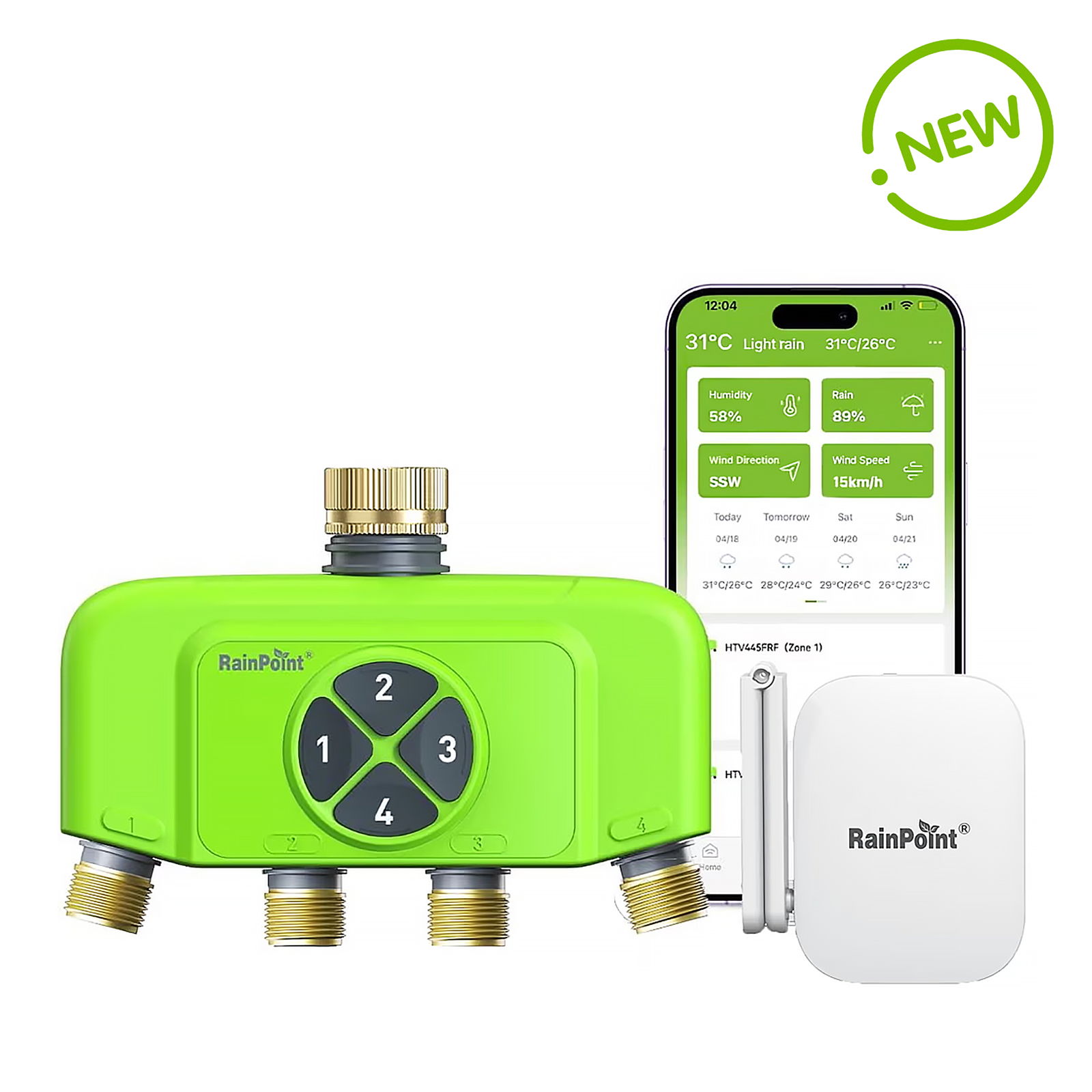 Green irrigation controller with smartphone app and wireless device.