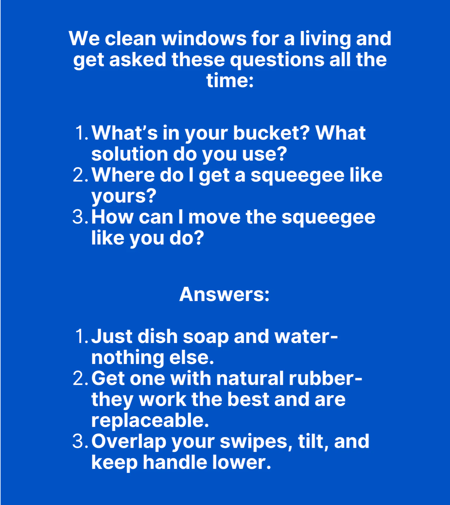 Text showing customers questions on how to clean windows