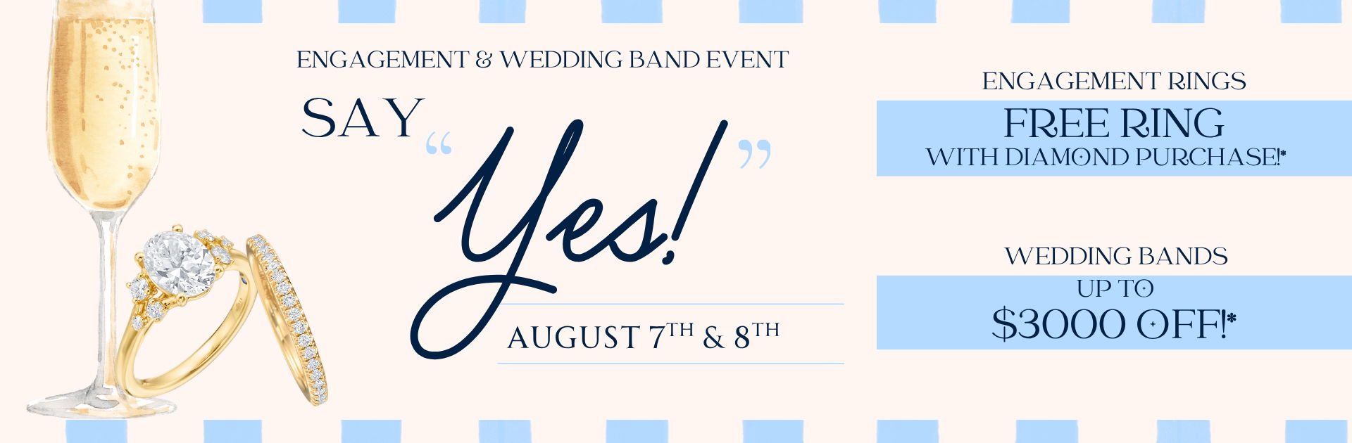 Banner promoting an event, featuring champagne and the text 