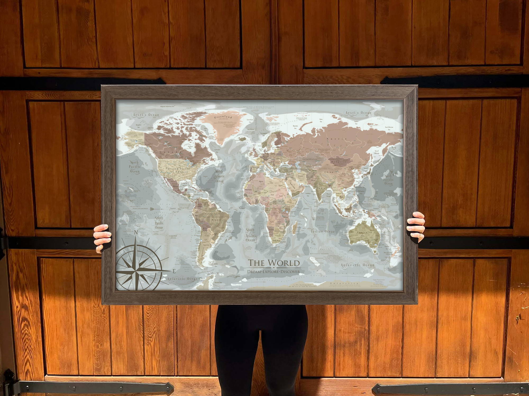 framed world map with countries