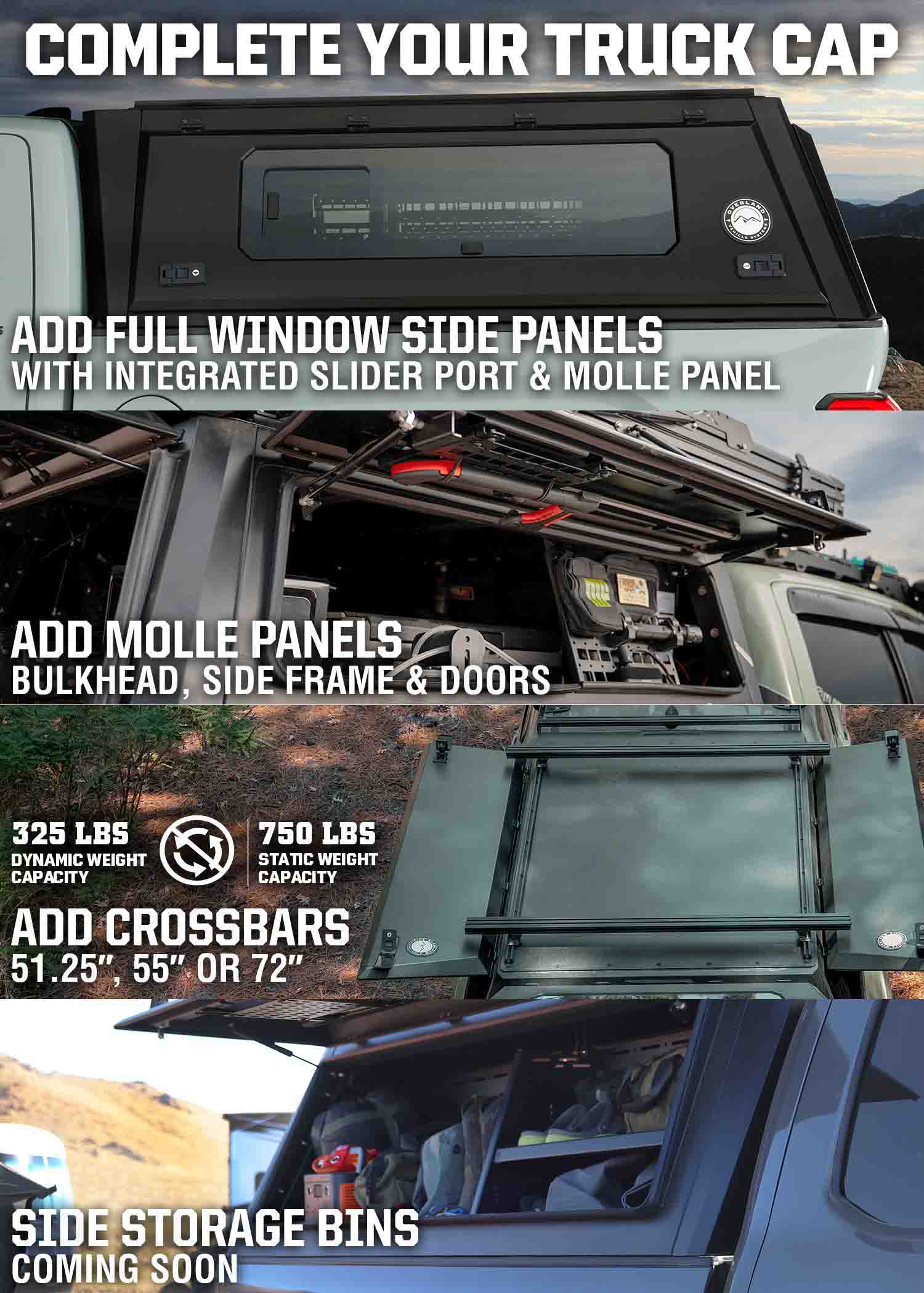 Image detailing truck cap accessories and specifications.