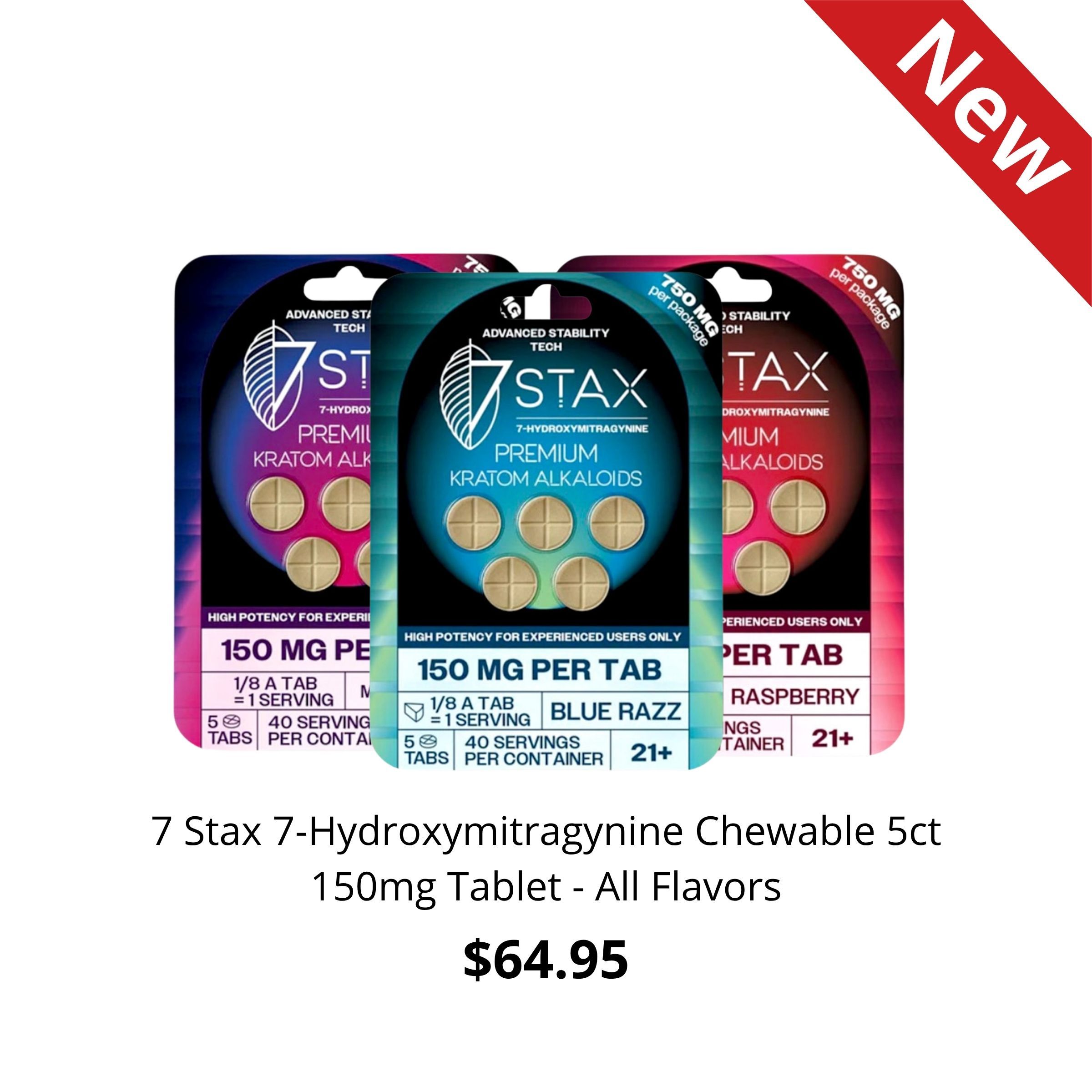 7 Stax 7-Hydroxymitragynine Chewable Tablets, 150mg, All Flavors, $64.95.