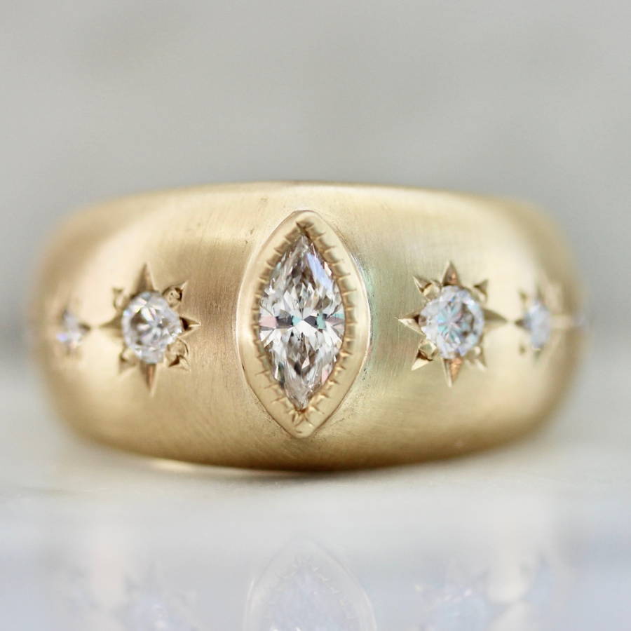 Mixed Cut White Diamond Bezel Set Ring