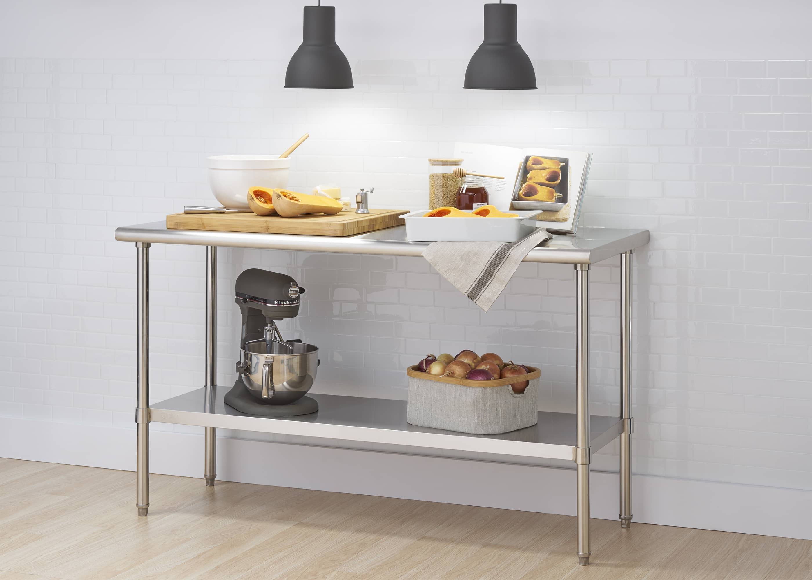 stainless steel prep table for home kitchen use