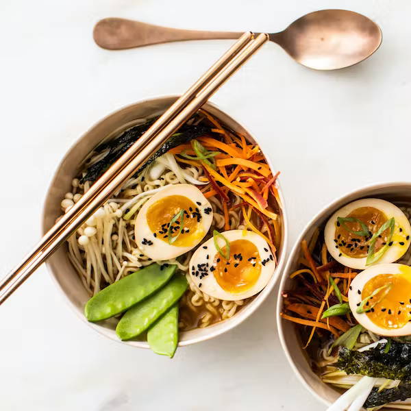 Two bowls of Miso Ramen on the countertop
