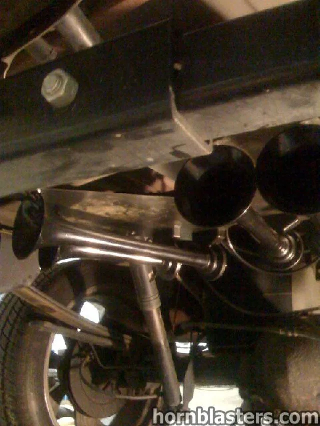 Completed Shocker XL train horn lineup mounted under Brandon's GMC Sierra 1500 Extended Cab photo 7