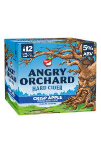 Angry Orchard Crisp Apple Hard Cider 12-pack with tree design.