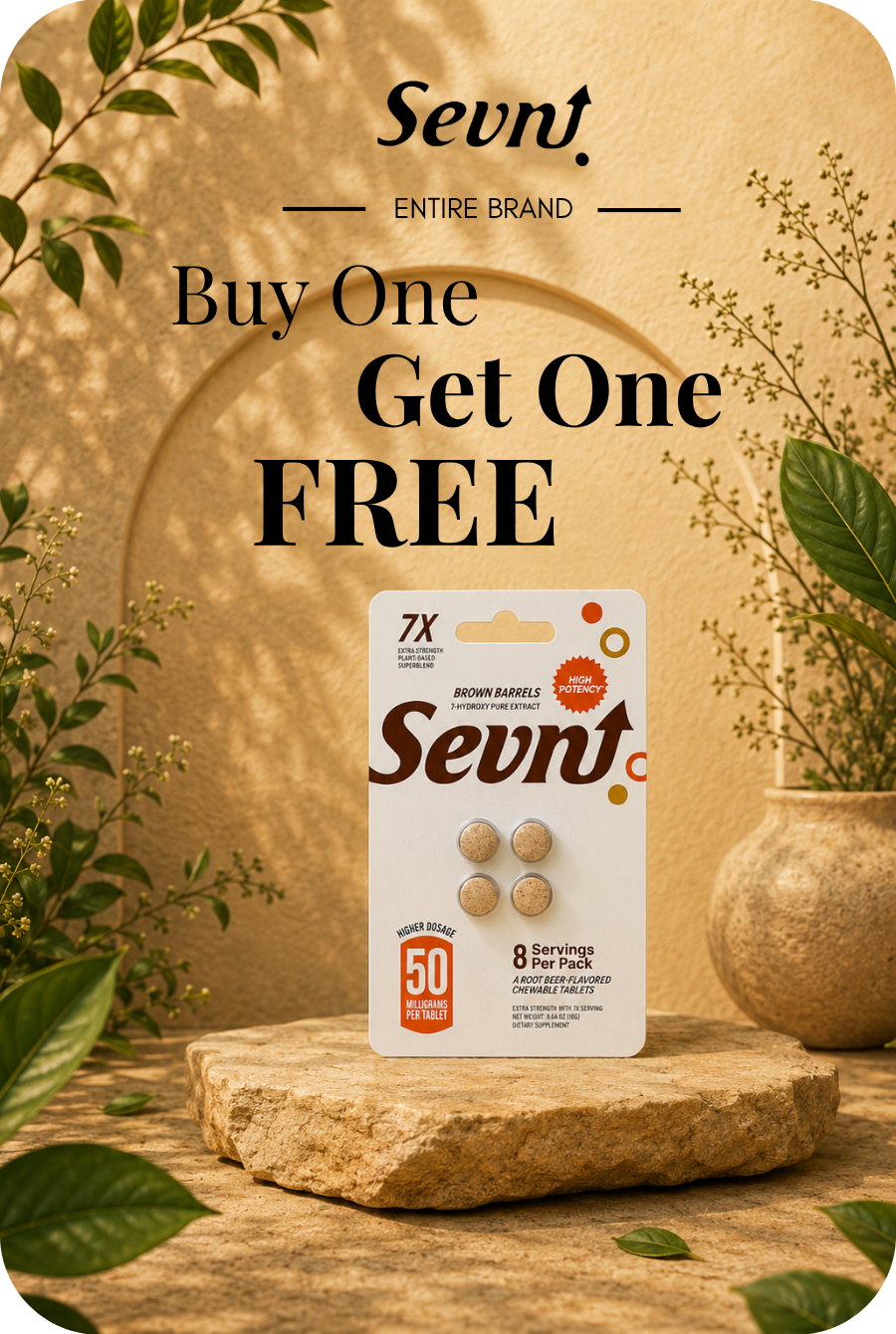 Sevnt product promotion: Buy One Get One Free offer with packaging displayed.