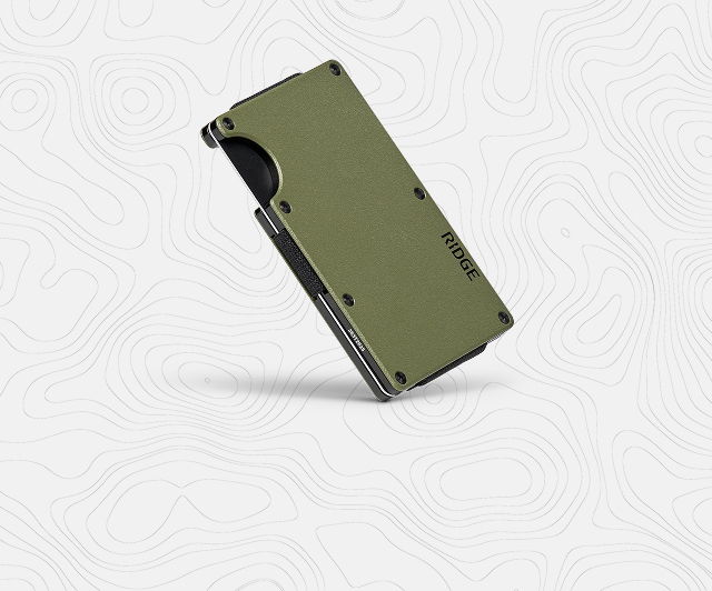 Green wallet with a sleek design on a textured background.