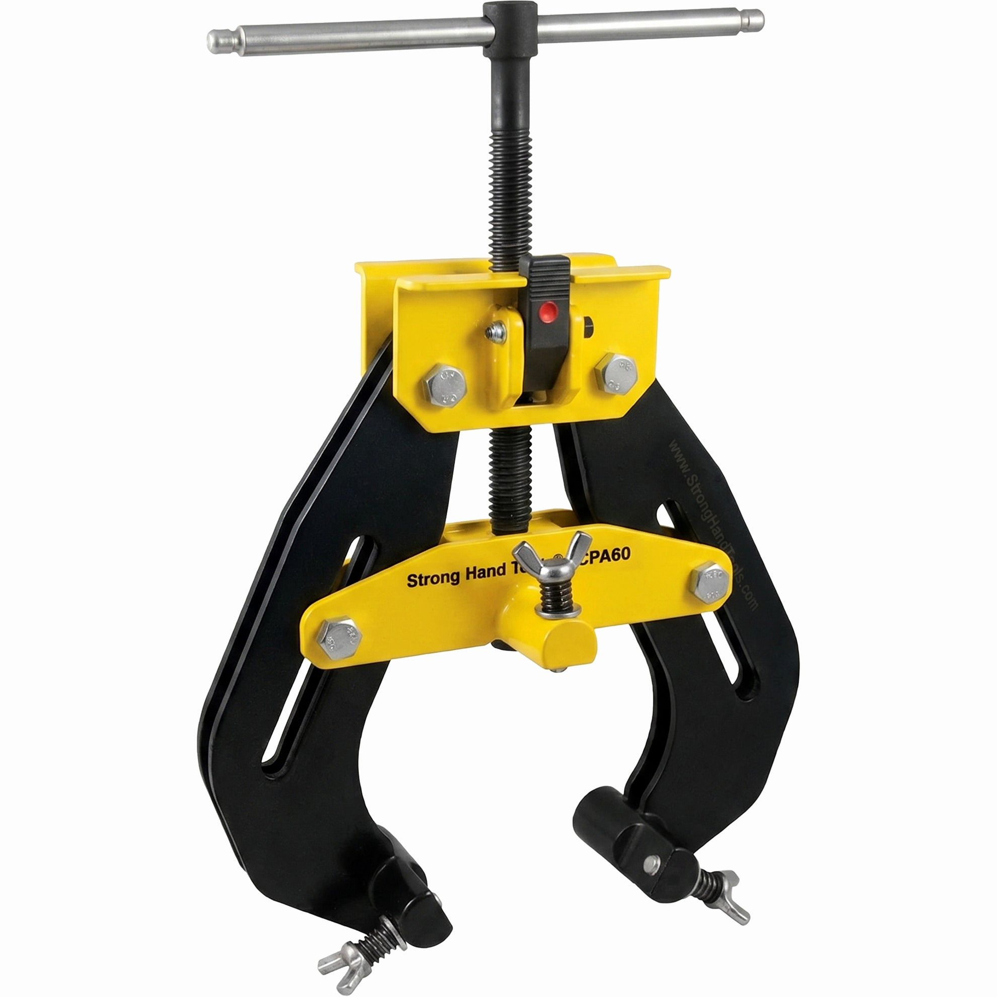 A yellow and black two-jaw puller tool for mechanical applications.