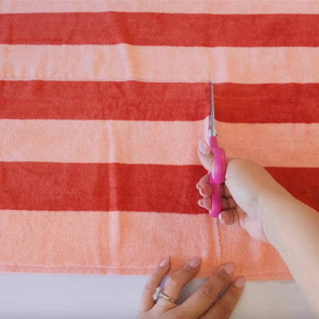 Cutting the towel pieces