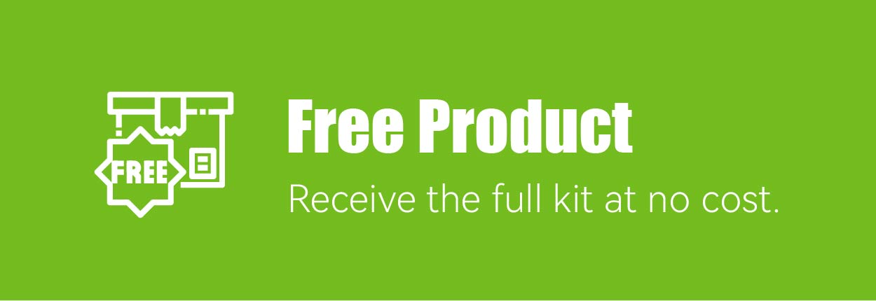 Free product offer with text about receiving a full kit at no cost.