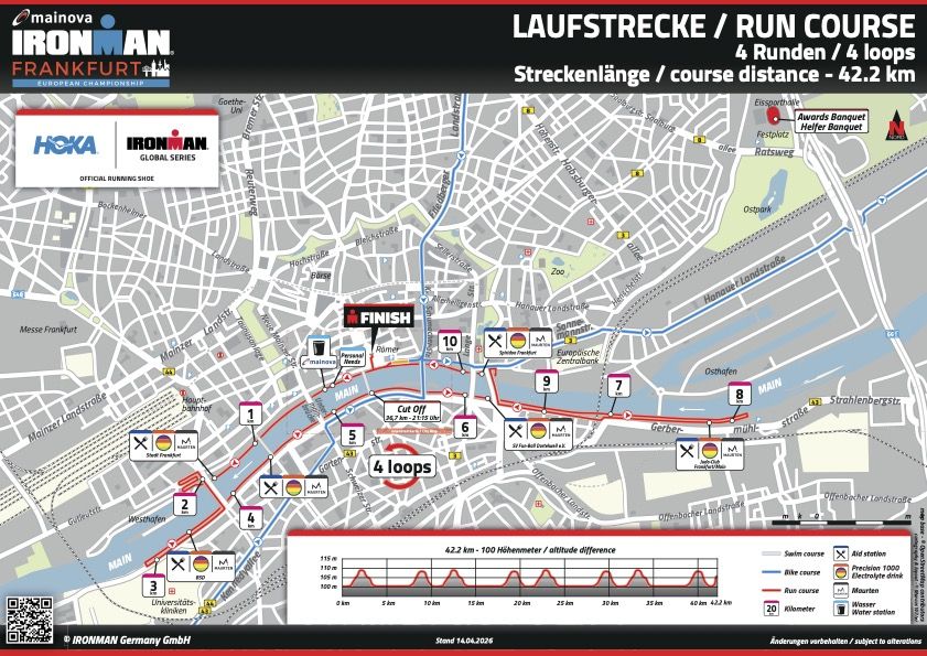 Die Laufstrecke des Ironman Frankfurt 2026.