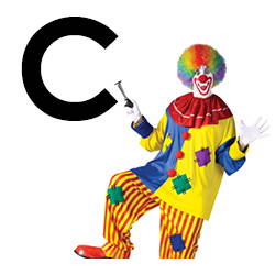 Image of man wearing clown costume. Shop all Letter C costumes.