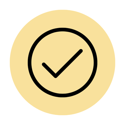 Yellow circle with a black checkmark inside.