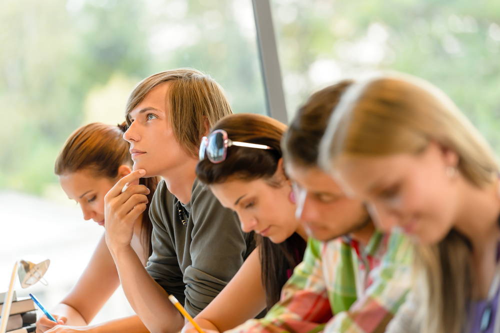 students taking a test.