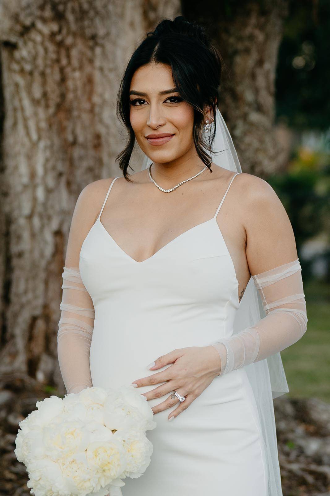 Bride alone with a flower bouquet