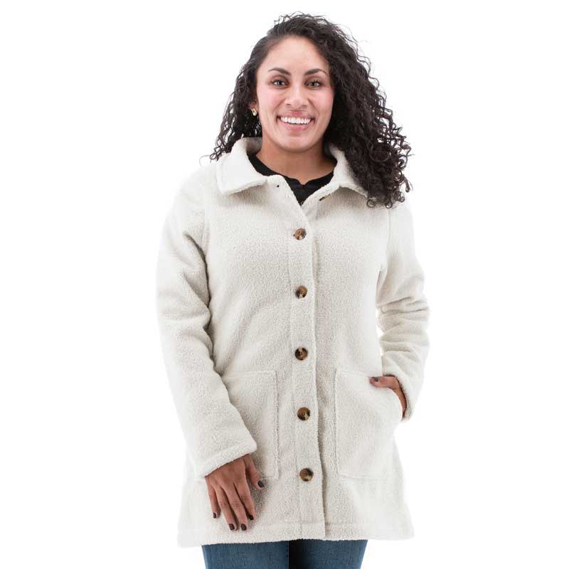Woman wearing white Bethann Coat.