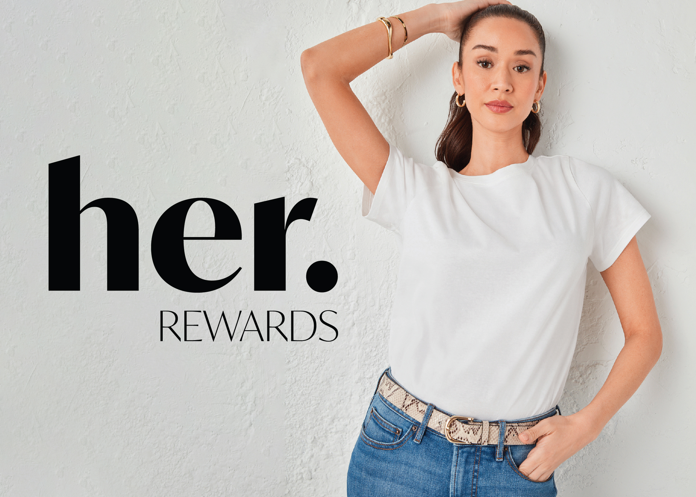 Woman in a white t-shirt with text 