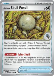 Antique Skull Fossil Pokémon card with Spiny Skull ability description.