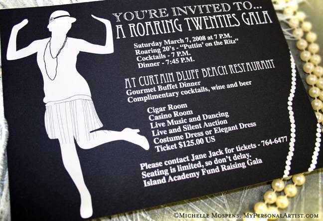 Image of black and white 1920s party invitation.