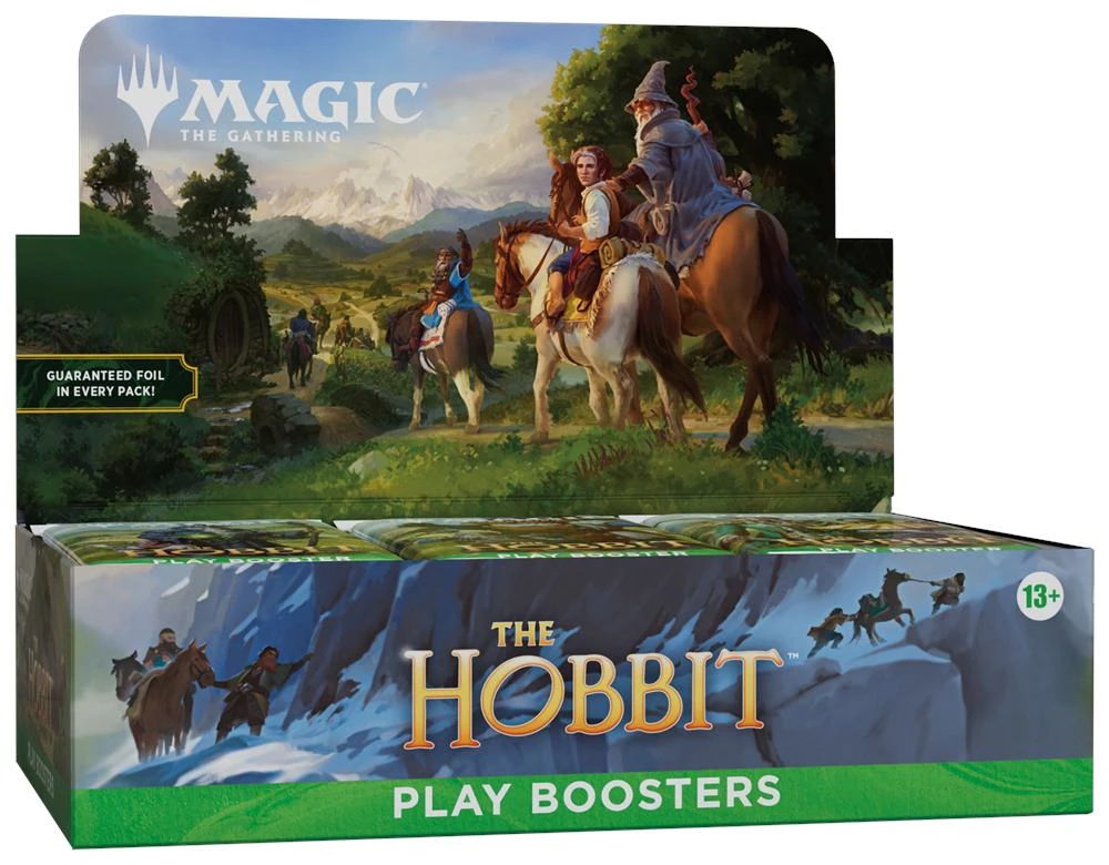 Magic: The Hobbit Play Boosters box with artwork of characters on horseback.