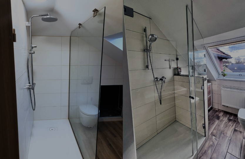Ein Zusammenschnitt von zwei Kundenbildern von Duschtrennwänden von Glas Star