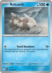 Pokémon card featuring Relicanth with attack details and HP.
