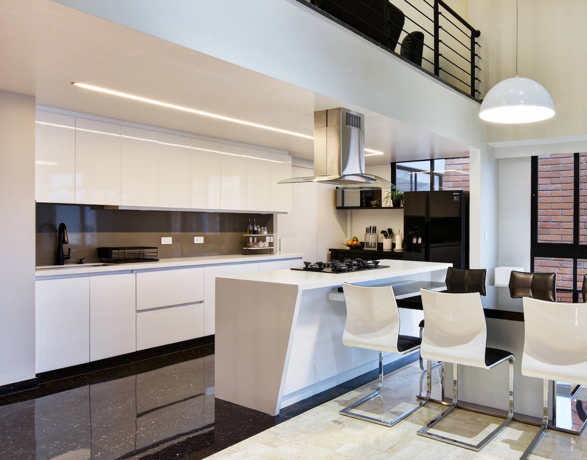 Modern kitchen with recessed LED strip lights