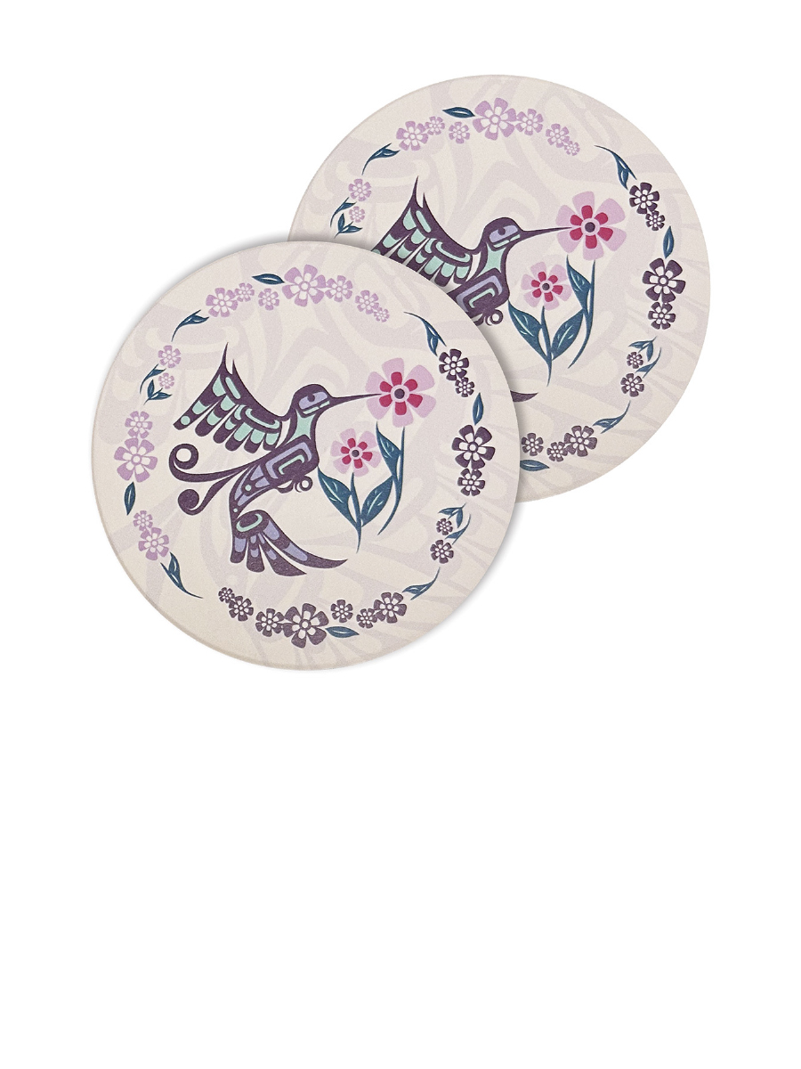 Hummingbird Ceramic Coasters by Francis Dick, Kwakwaka'wakw