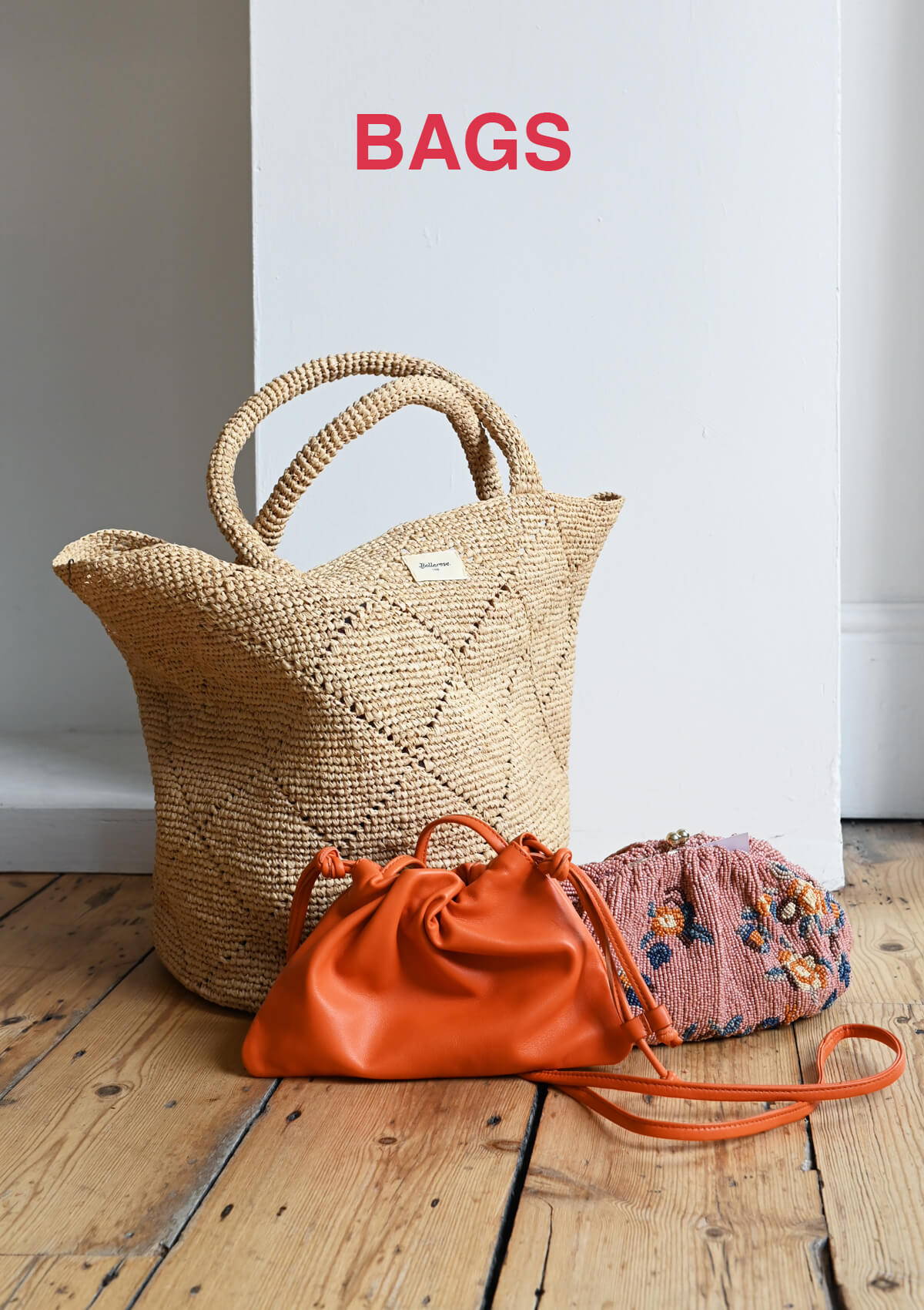 A still life image of bags from the SS24 collection.