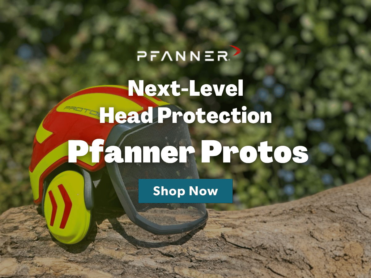 Colorful safety helmet on a log with nature backdrop and promotional text.