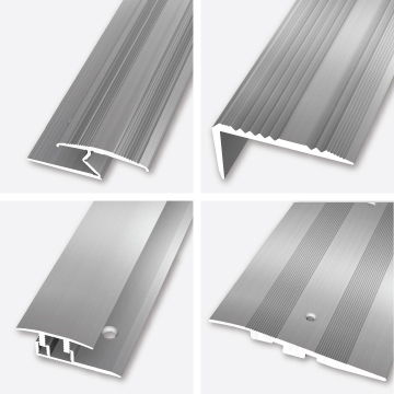 Different types of aluminum profiles arranged in a grid layout.