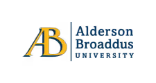 Alderson Broaddus University logo with blue and gold colors.