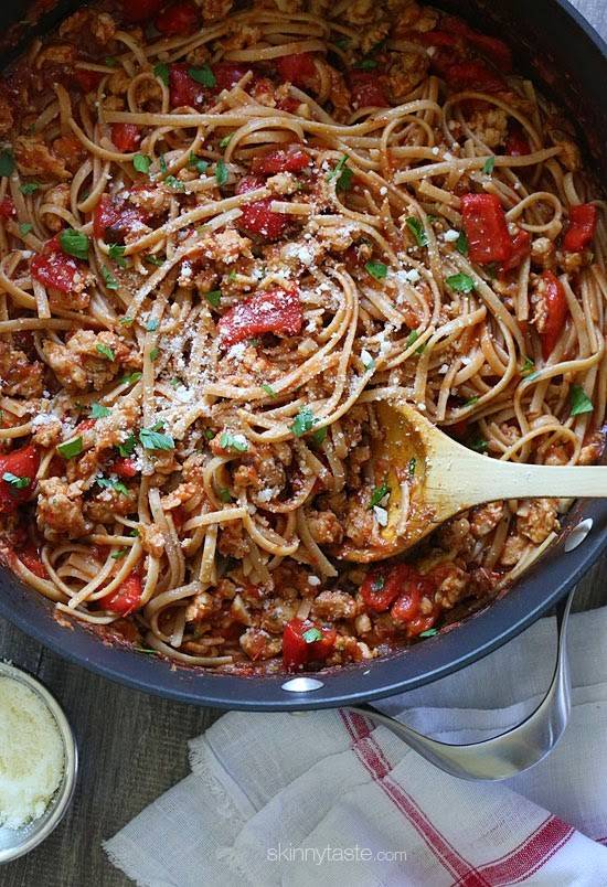 Spicy Whole Wheat Linguine with Sausage