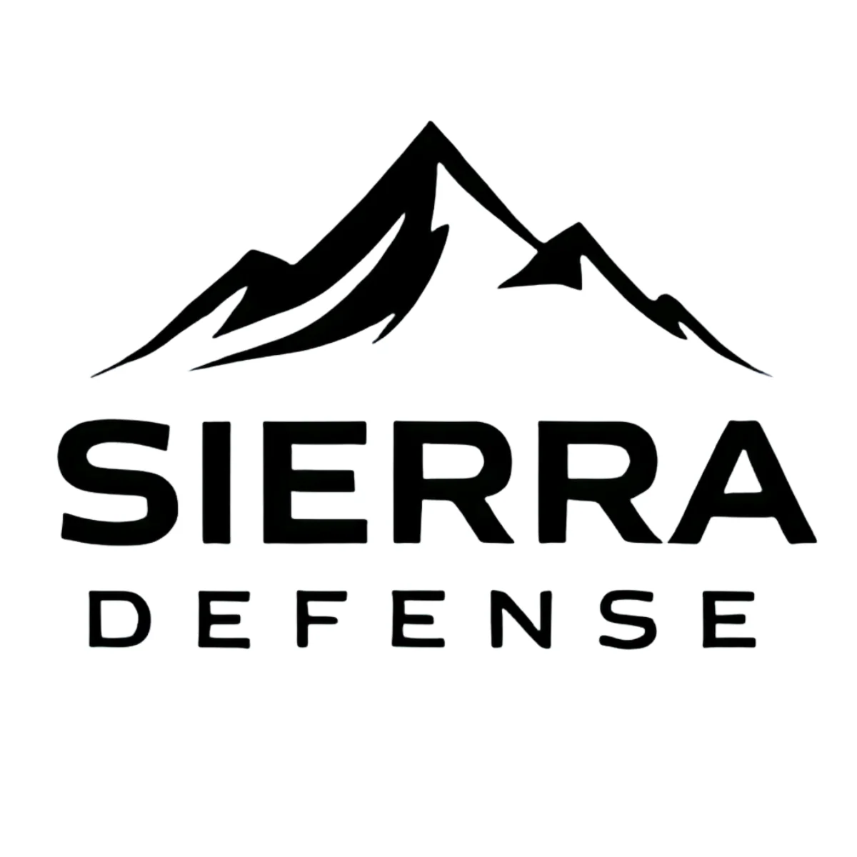 Logo of Sierra Defense featuring mountains and bold text.