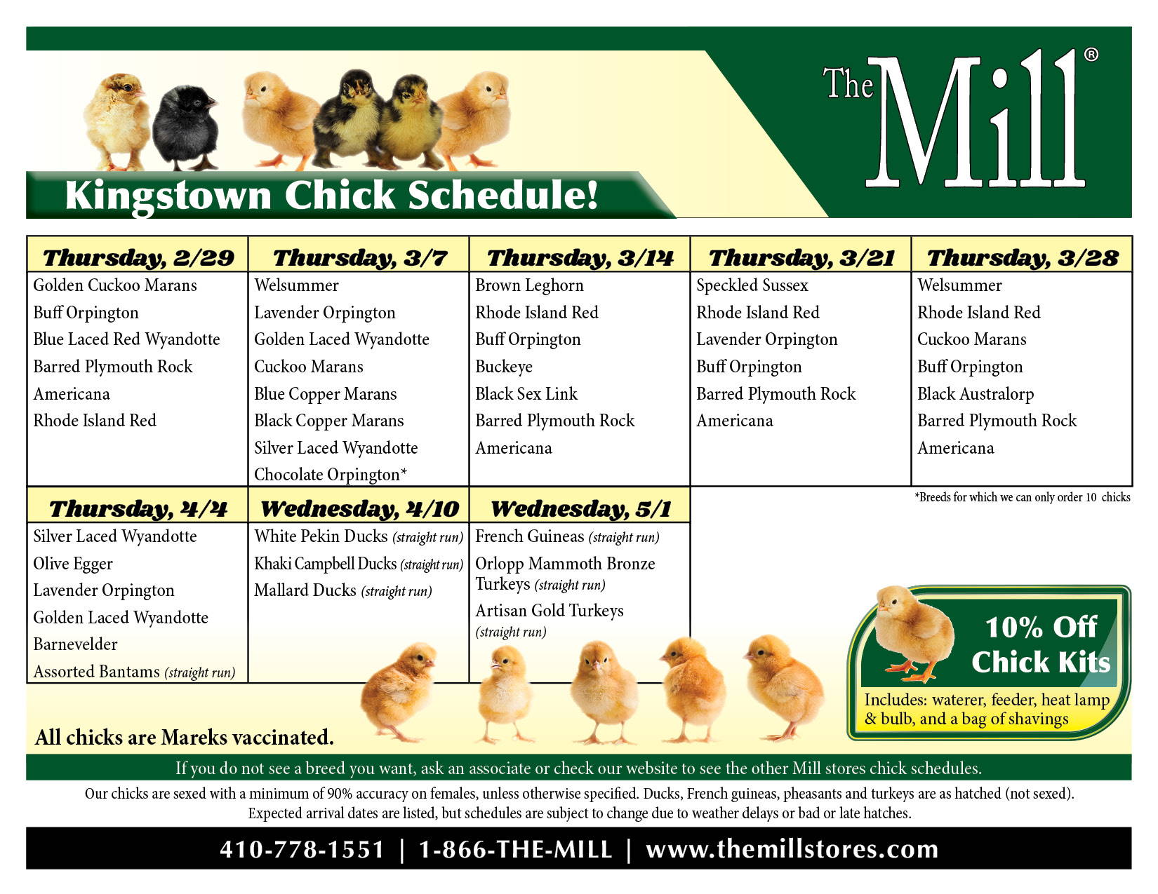 The Mill of Kingstown chick schedule 2024