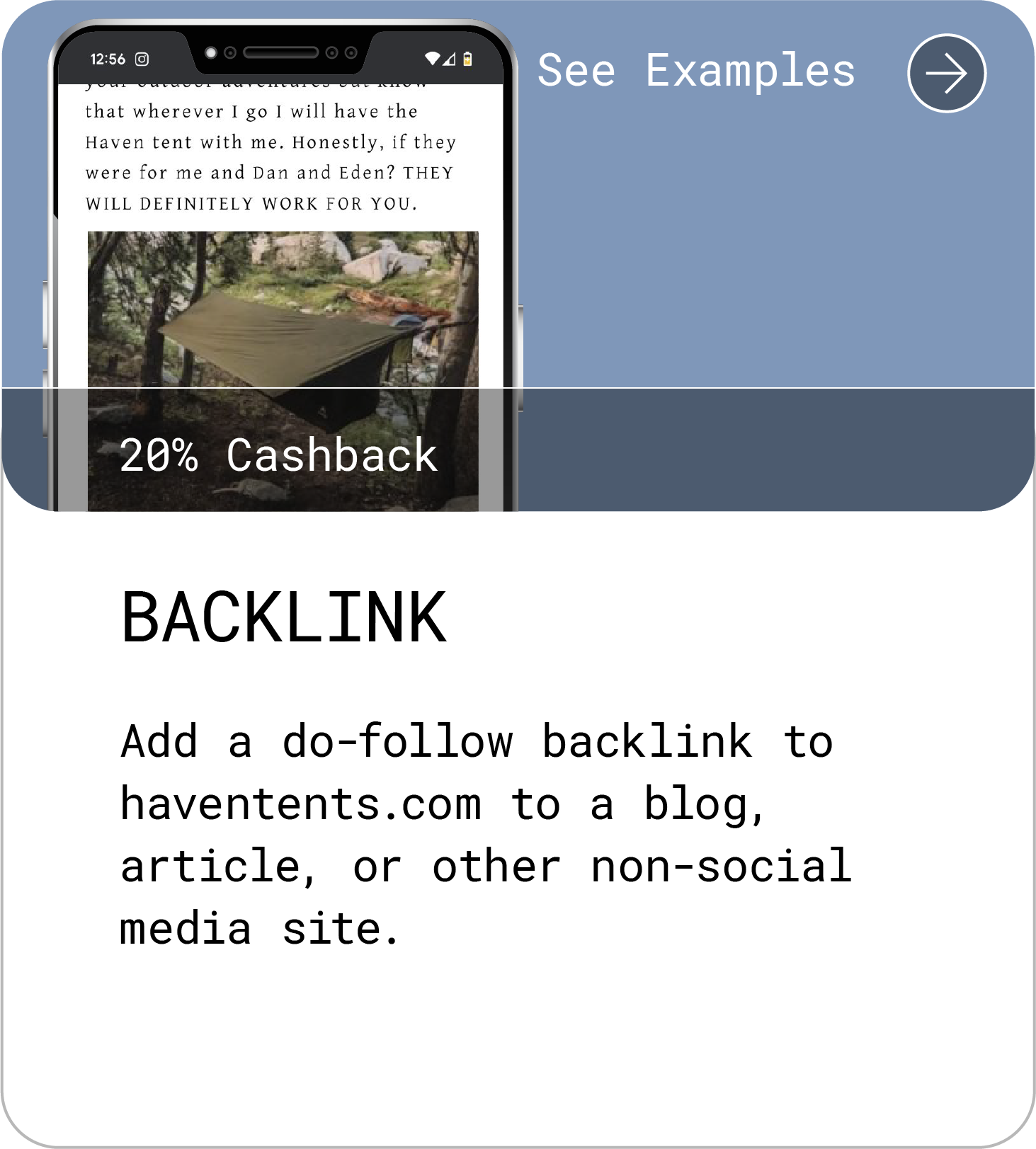 Add a do-follow backlink to haventents.com to a blog, article, or other non-social media site. See Examples