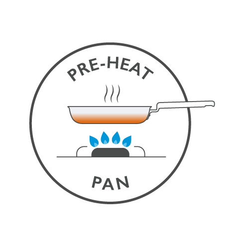 Illustration of a pan being pre-heated on a stove.