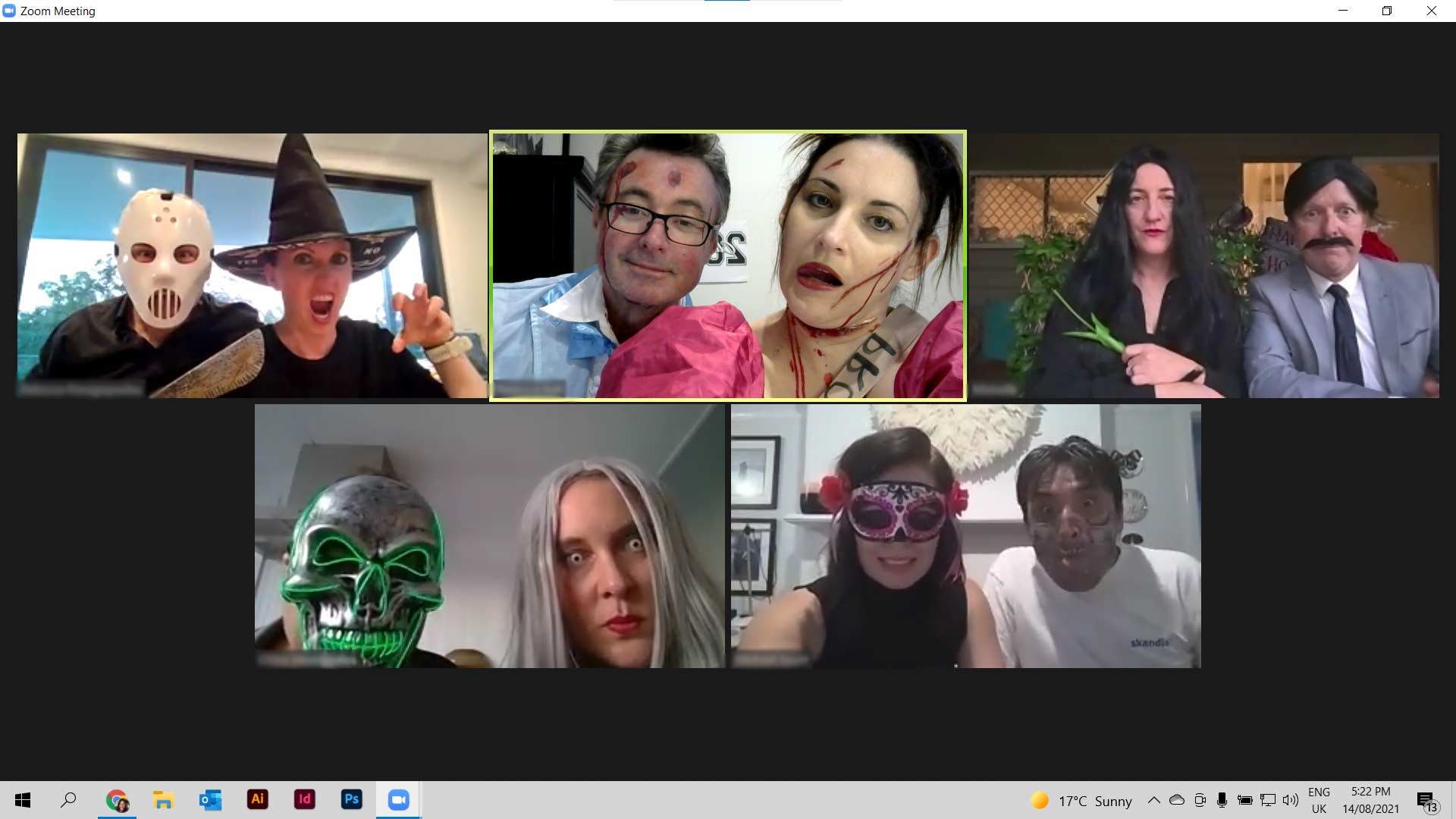 Zoom call with people dressed up in Halloween costumes