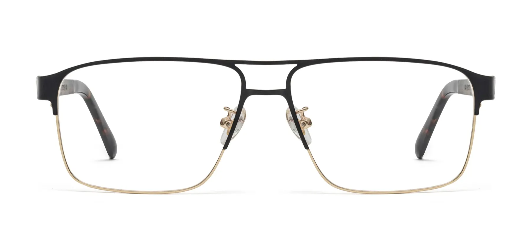 montures de lunettes en titane rectangle noir et or