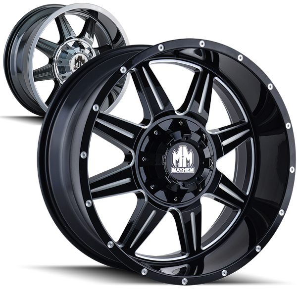 mayhem 8100 monstir wheels chrome and black rims